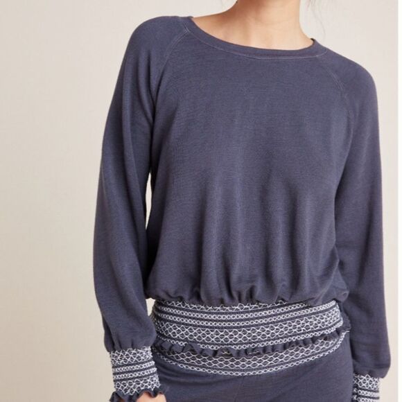 New Anthropologie Monrow Smocked Raglan Sweatshirt - Picture 4 of 7
